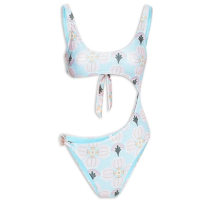 Maiô Cut Out Estampado - Azul