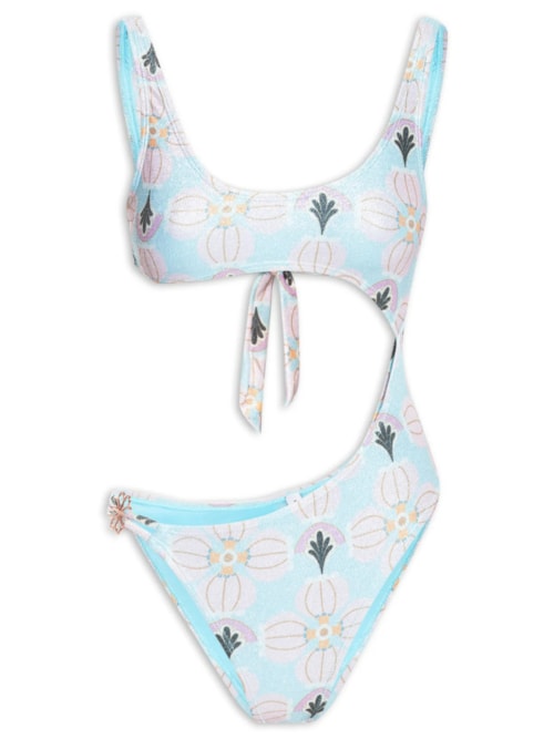 Maiô Cut Out Estampado - Azul