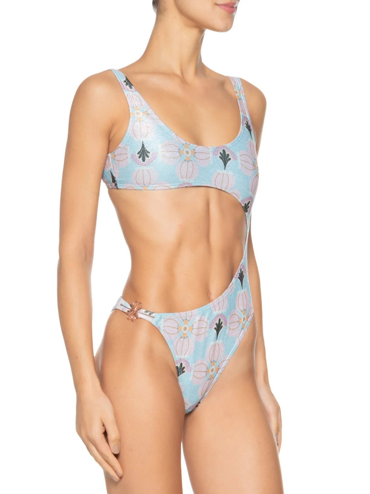 Maiô Cut Out Estampado Azul Mktbeach