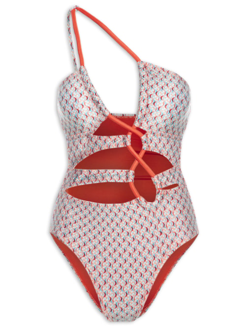 Maiô Cut Out Estampado - Azul