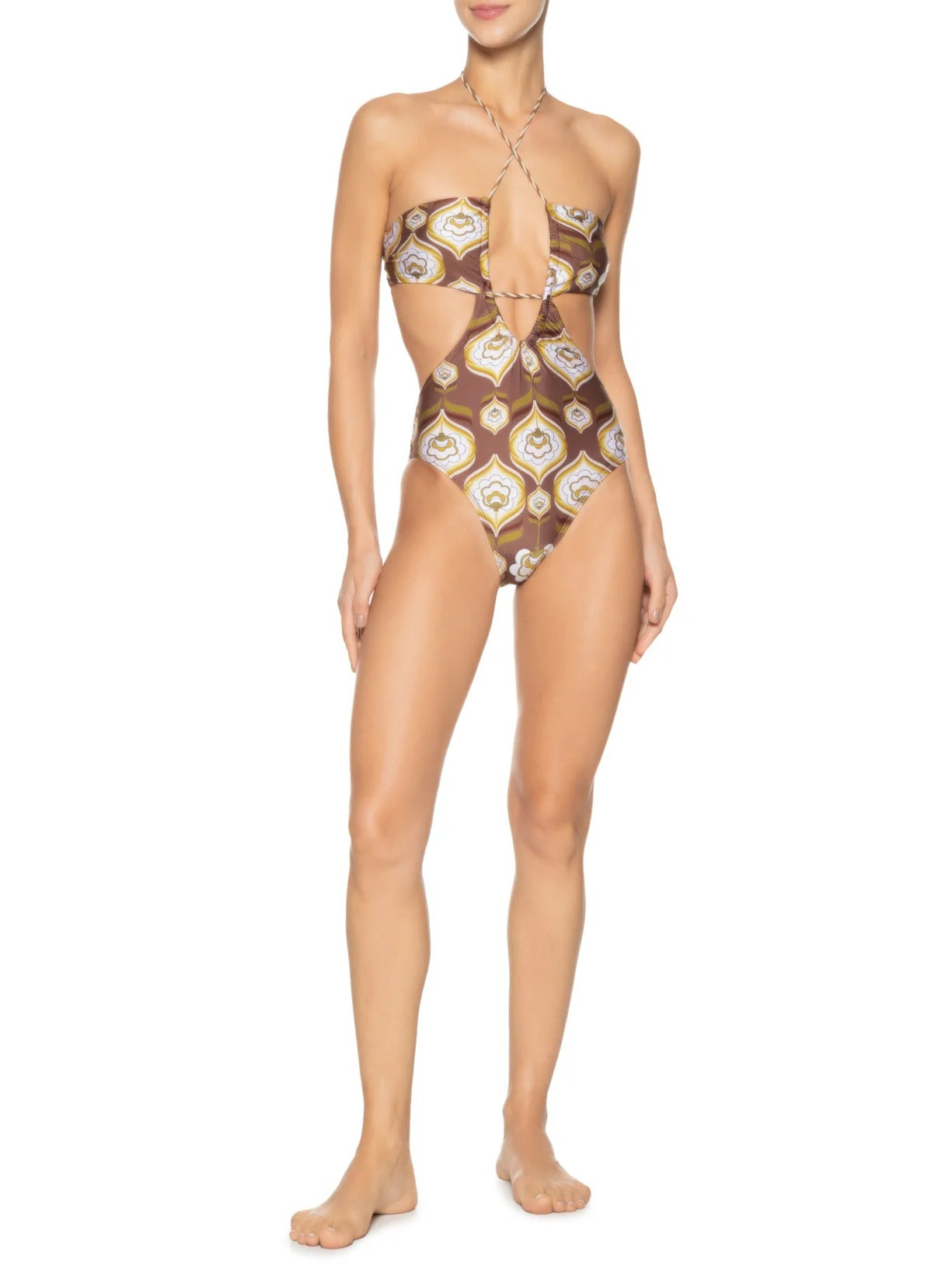 Maiô Cut Out Estampado Marrom Mktbeach