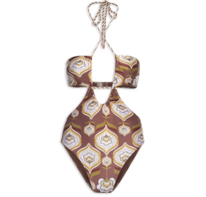 Maiô Cut Out Estampado - Marrom