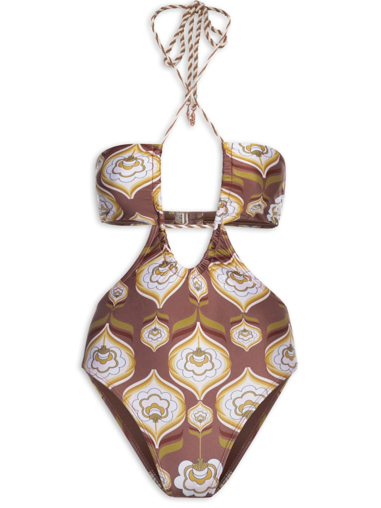 Maiô Cut Out Estampado - Marrom