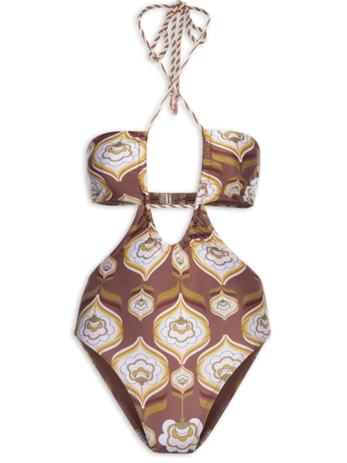 Maiô Cut Out Estampado - Marrom