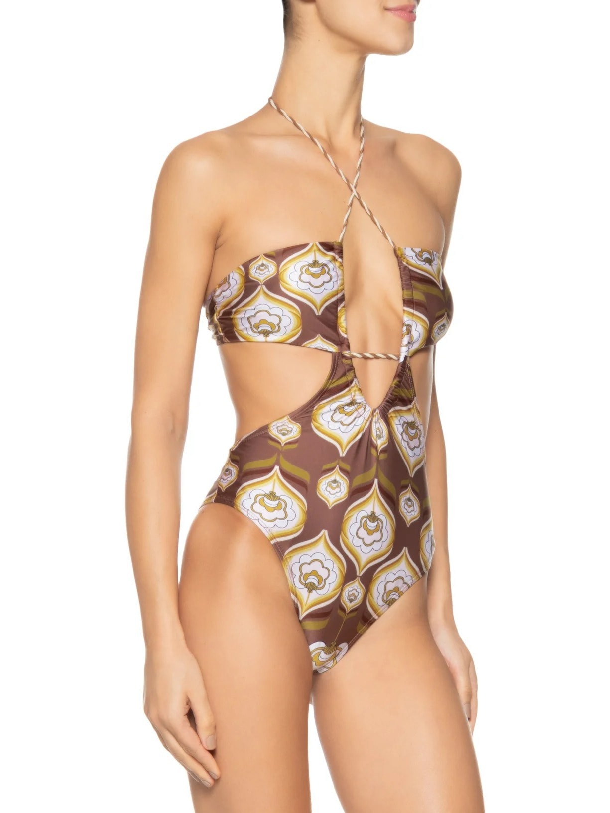 Maiô Cut Out Estampado Marrom Mktbeach