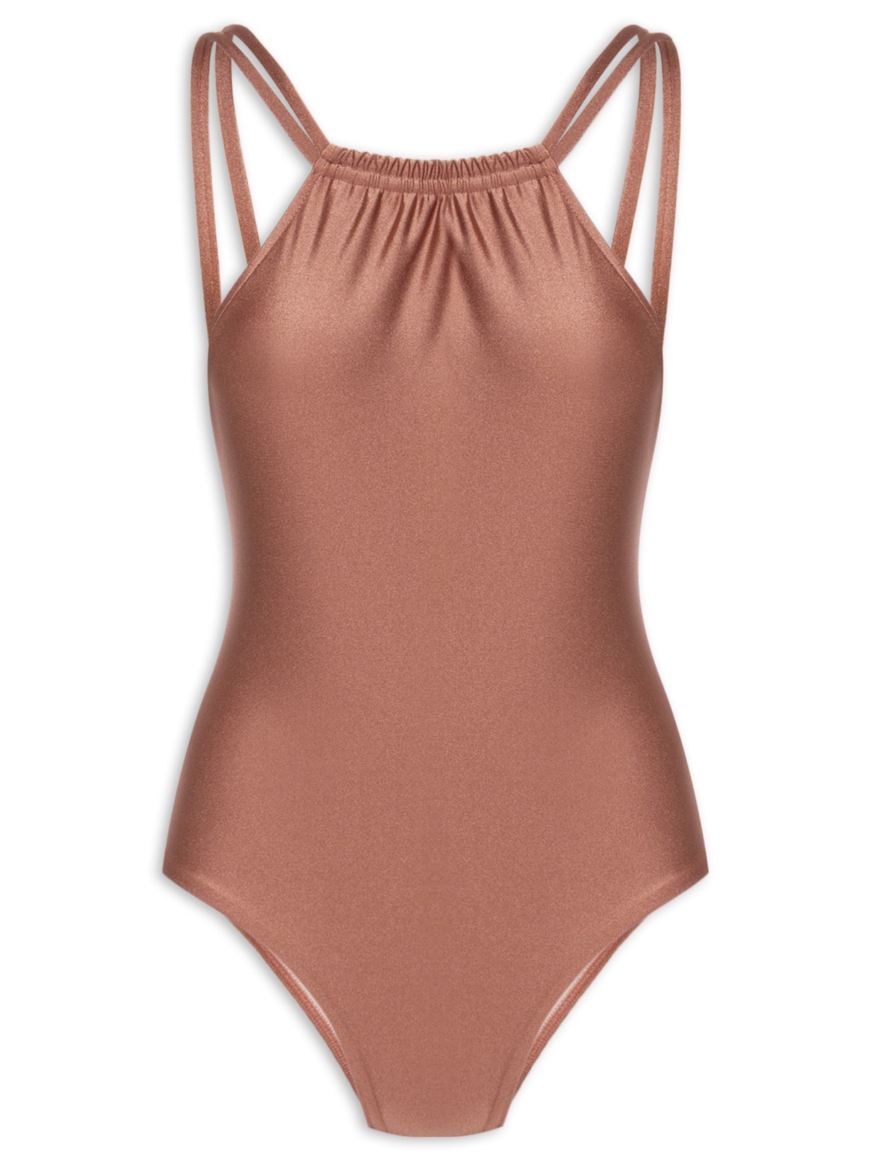 Maiô Decote Alto Com Alças Finas - Marrom