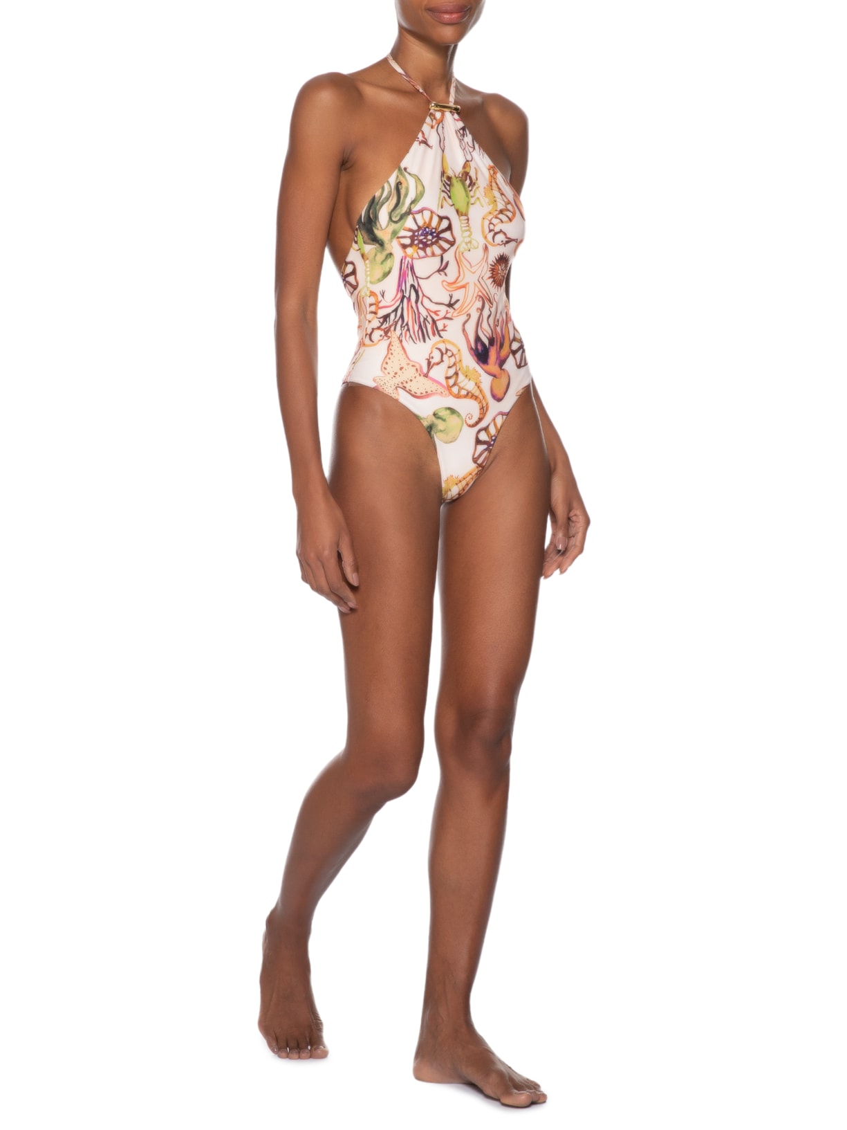 Maiô Decote Halter Fundo Do Mar Cru Off White Animale Resort