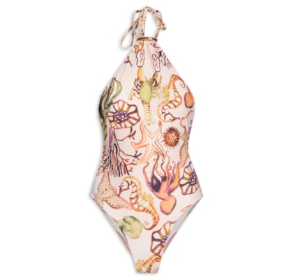 Maiô Decote Halter Fundo Do Mar Cru - Off White
