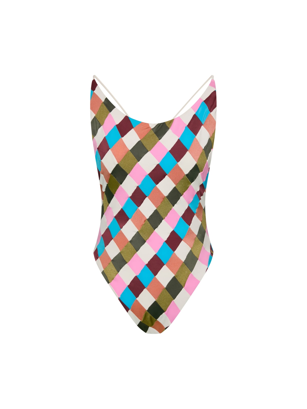 maiô decote profundo patchwork