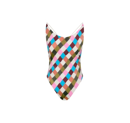 maiô decote profundo patchwork