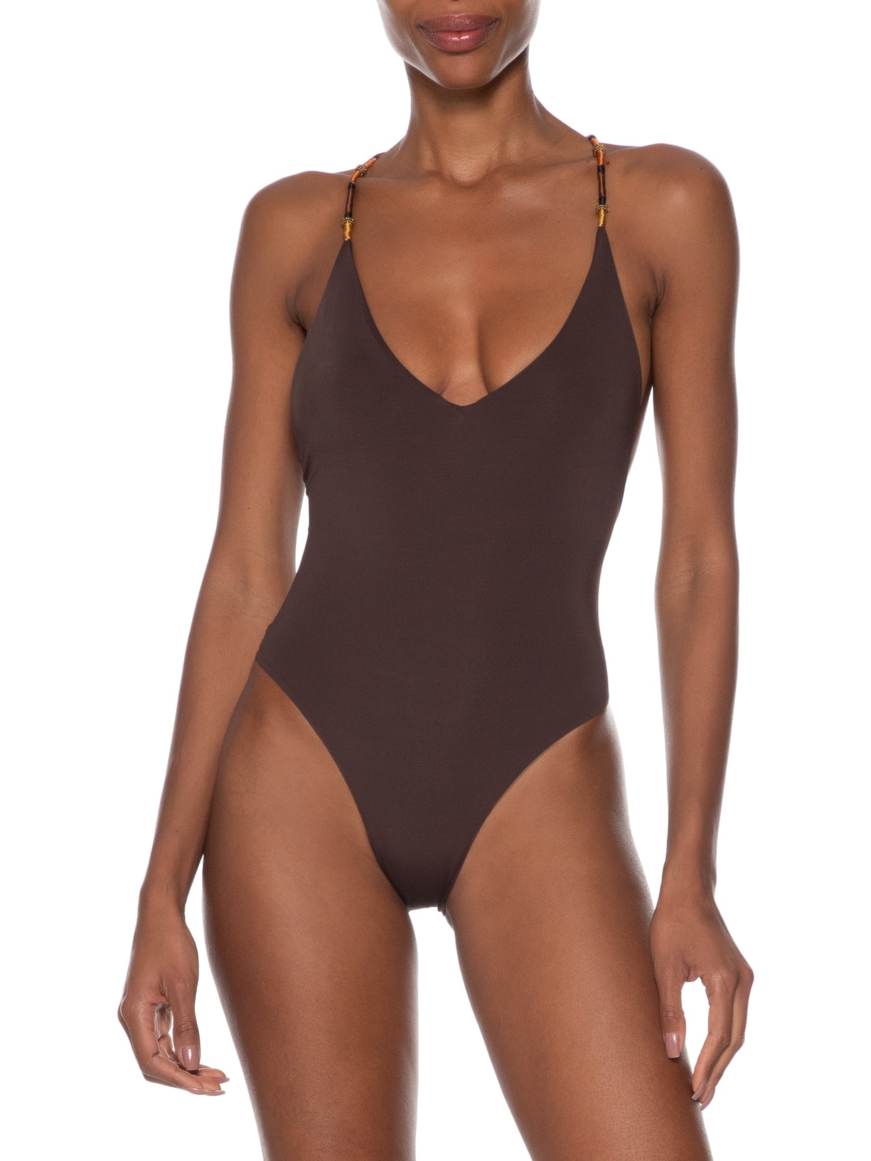 Maiô Decote V Bordado Marrom Animale Resort