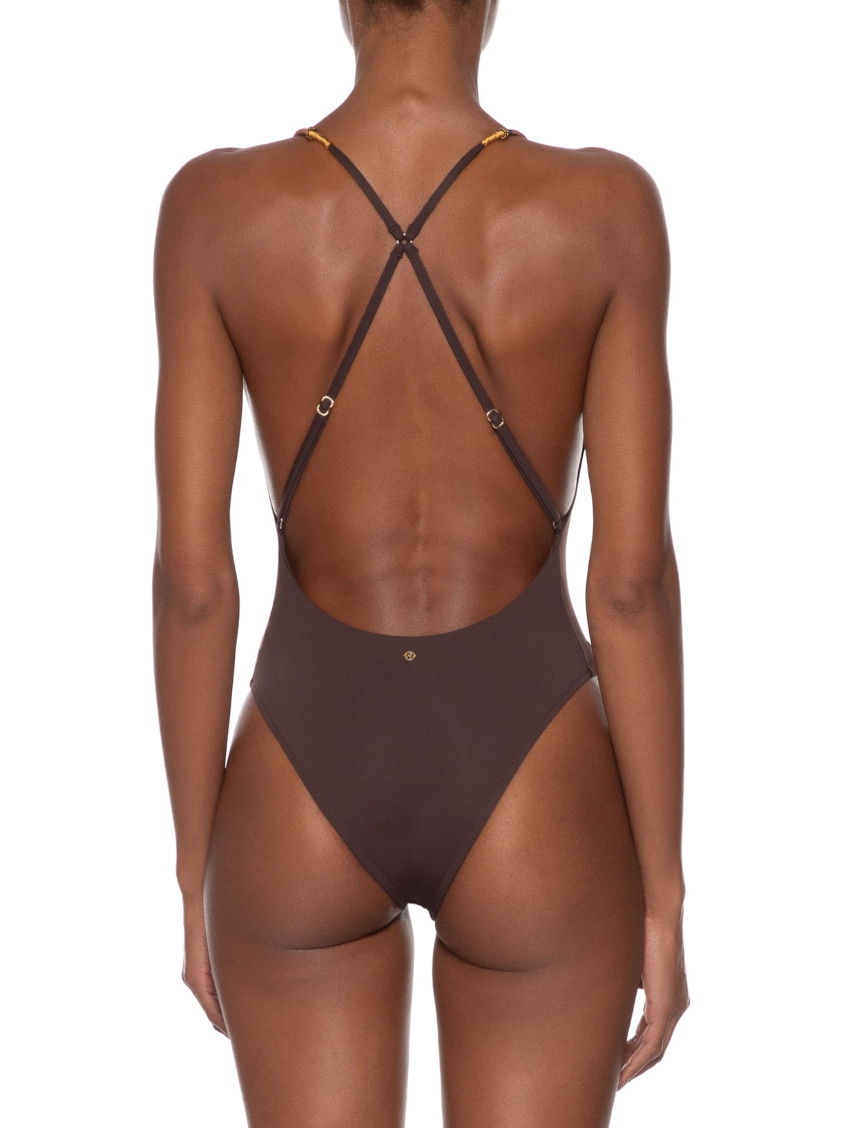 Maiô Decote V Bordado Marrom Animale Resort