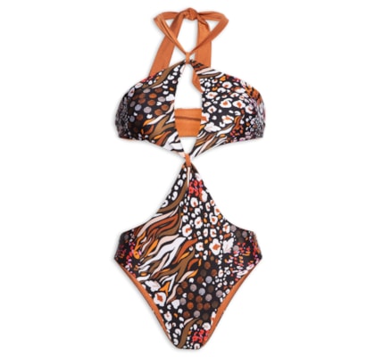 Maiô Dupla Face Com Recortes - Marrom