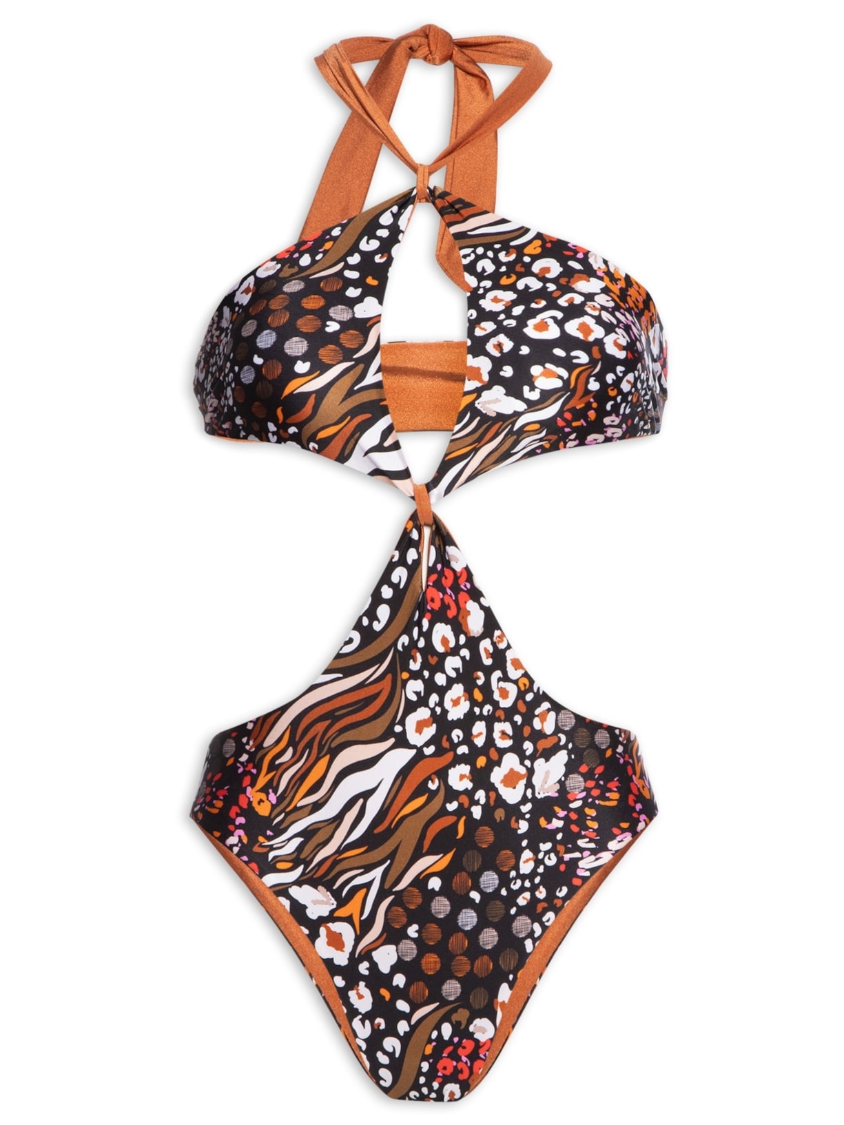 Maiô Dupla Face Com Recortes - Marrom