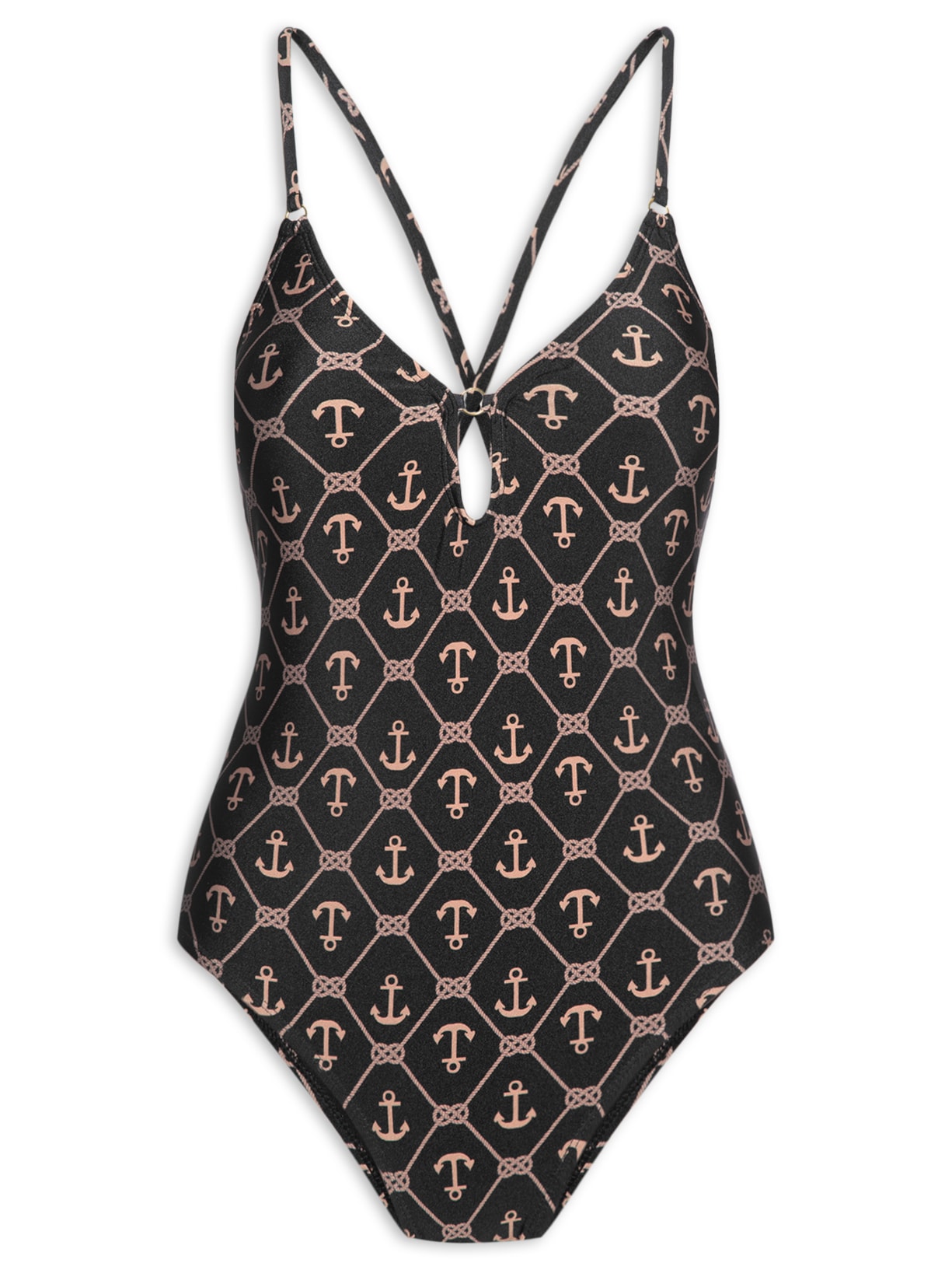 Maiô Estampado Com Costas Cruzadas Preto Mktbeach