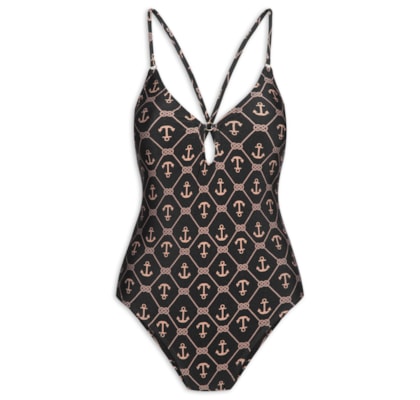 Maiô Estampado Com Costas Cruzadas - Preto