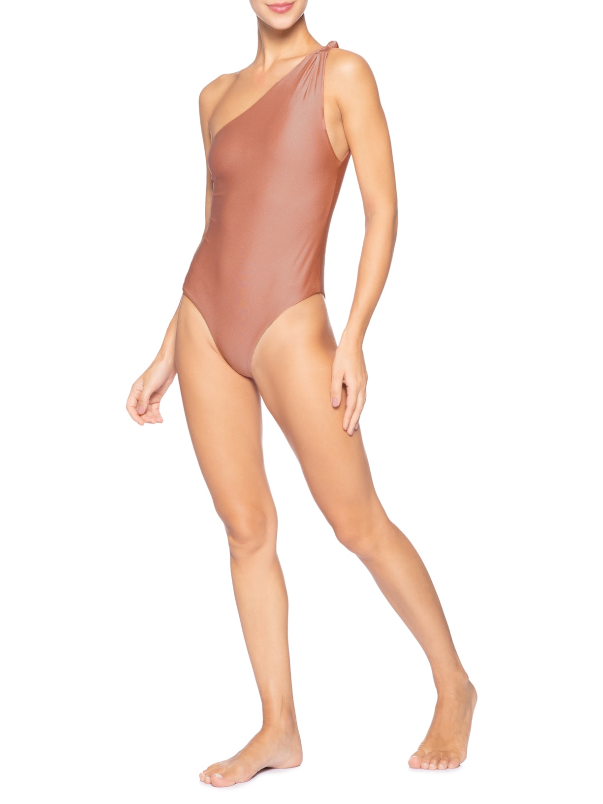 Maiô Feminino Ombro Único Com Nó Marrom '2Essential