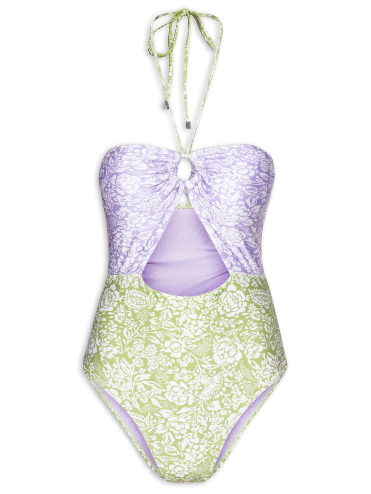 Maiô Floral Com Abertura No Centro - Verde