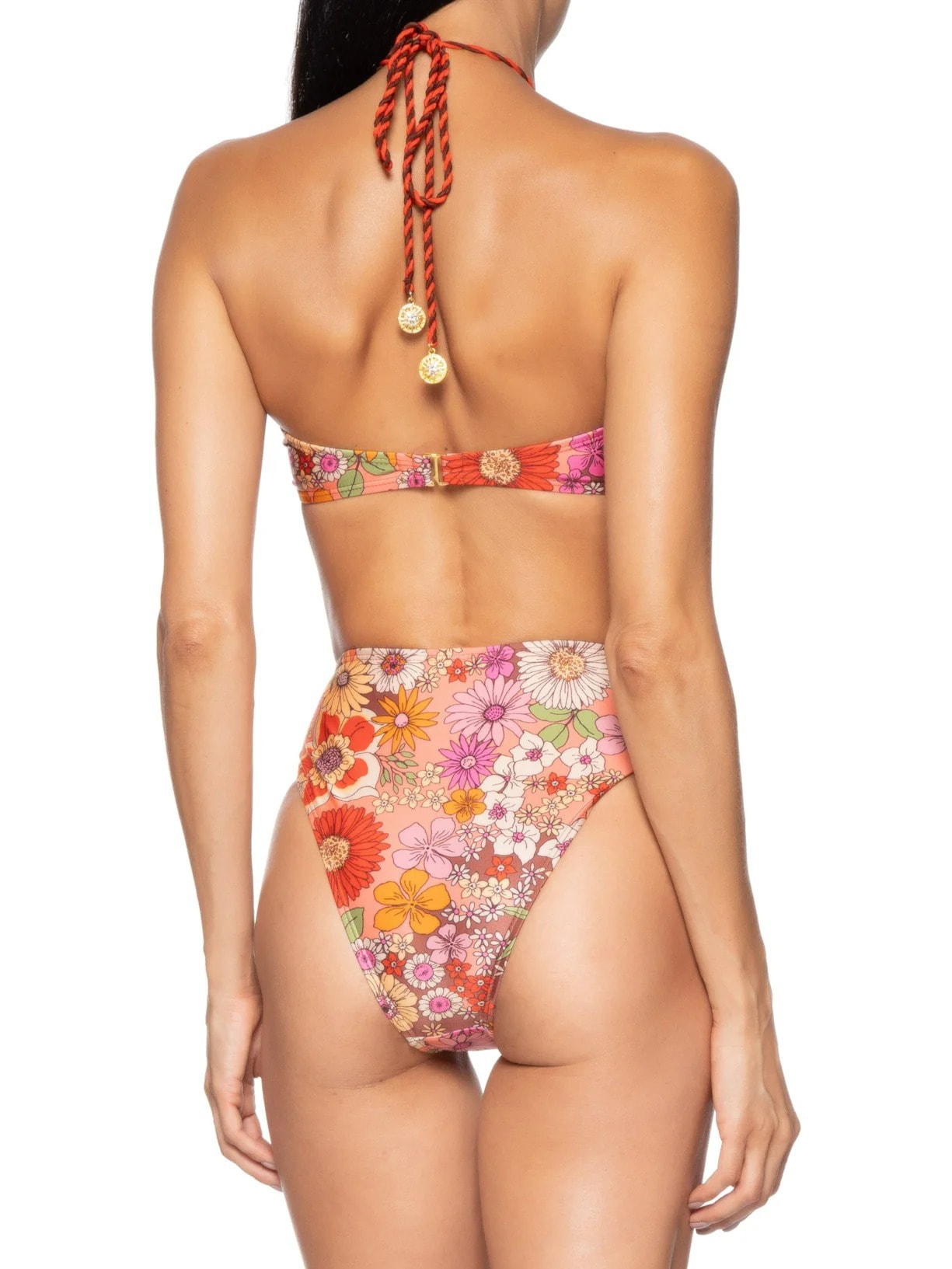 Maiô Floral Com Recortes Laranja Mktbeach