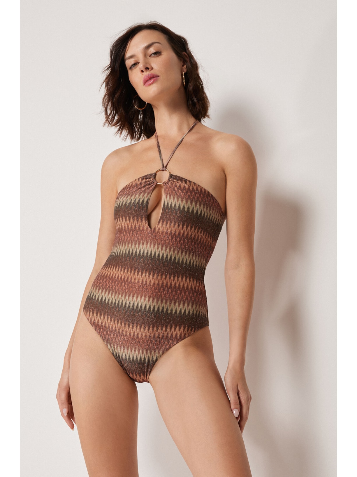 Maiô Golden Chevron Marrom Calzedonia