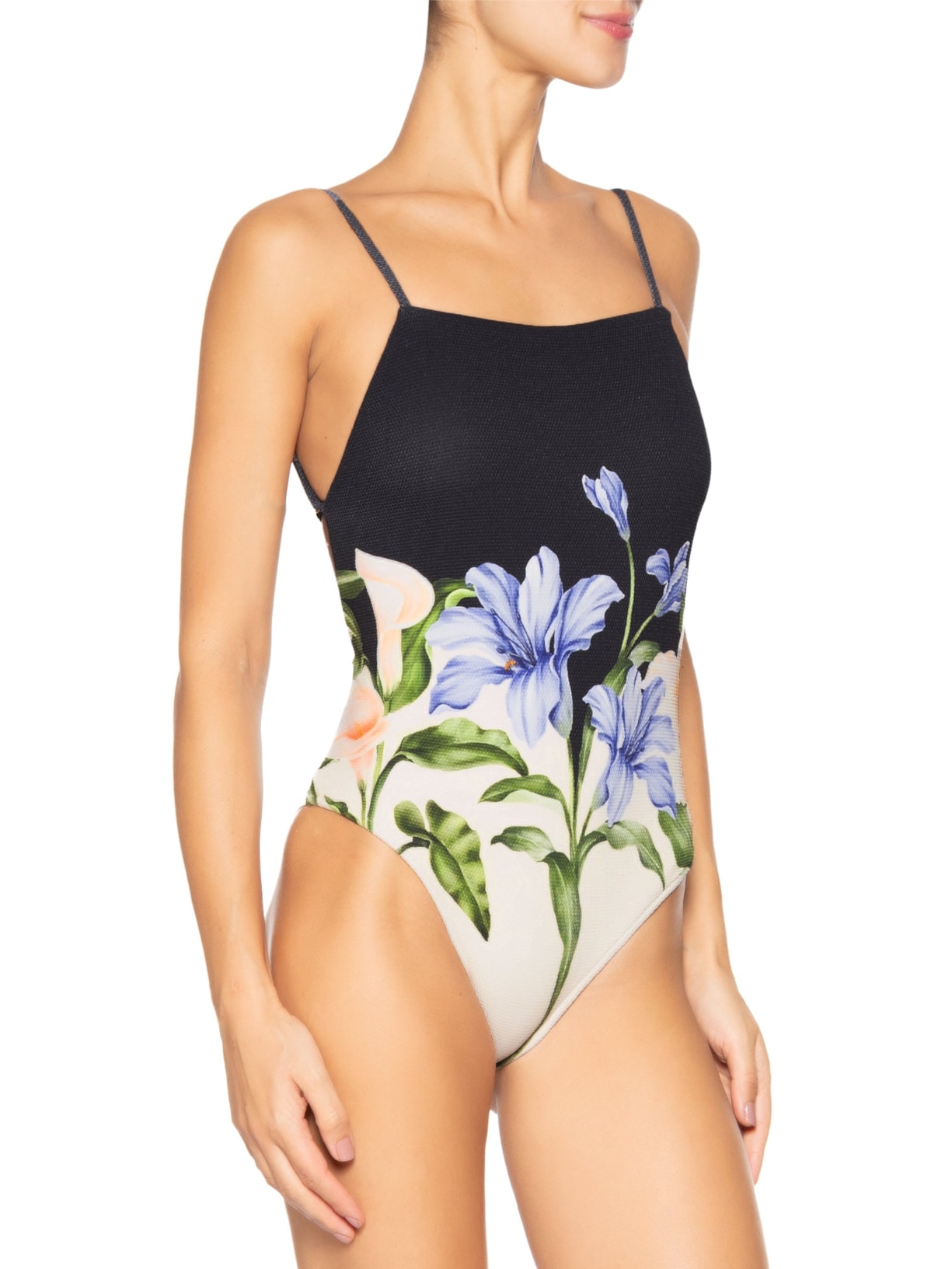 Maiô Localizado Céu De Flor Preto Farm Praia