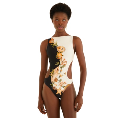 Maiô Localizado Concha Surreal - Preto