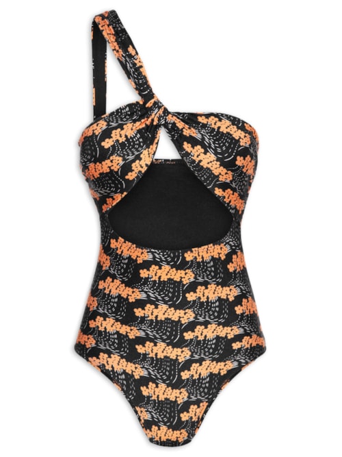 Maiô Ombro Único Estampado - Preto