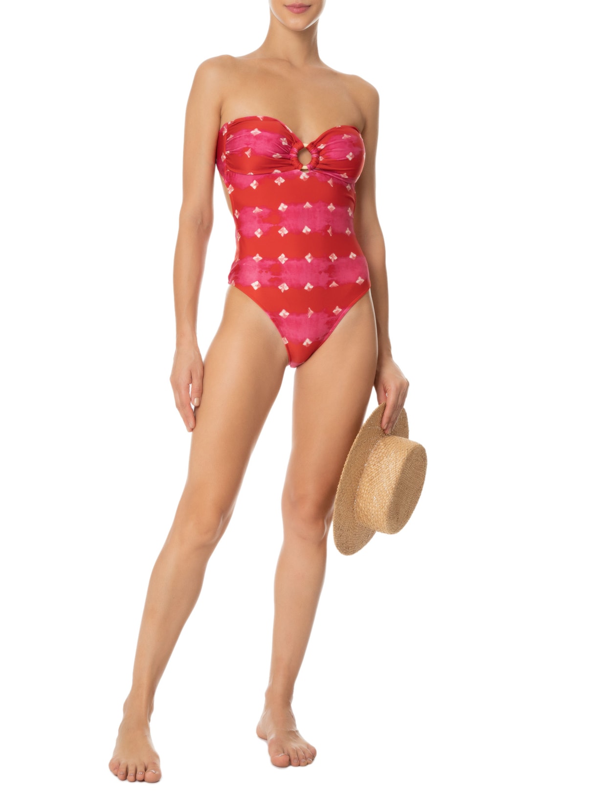 Maiô Sem Alça Estampa Ibiza Vermelho Maria Filó