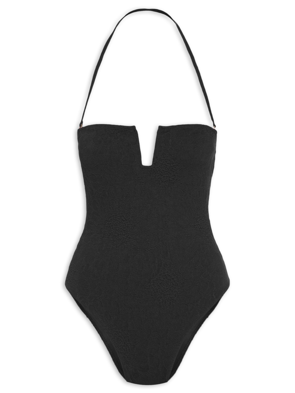 Maiô Sem Alça Textura Flor - Preto