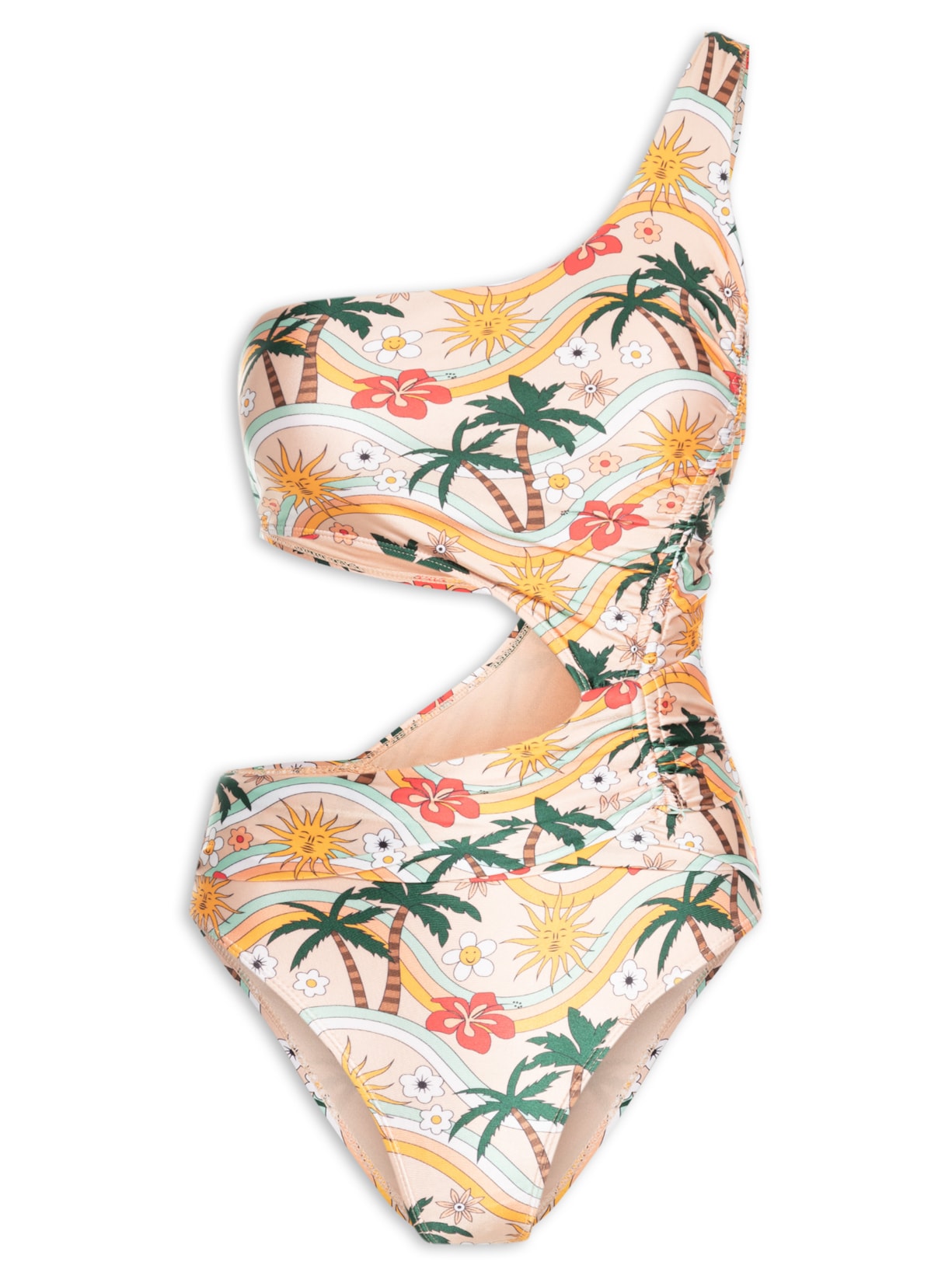 Maiô Um Ombro Só Estampado - Bege