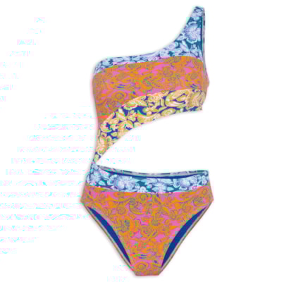 Maiô Um Ombro Só Estampado - Laranja