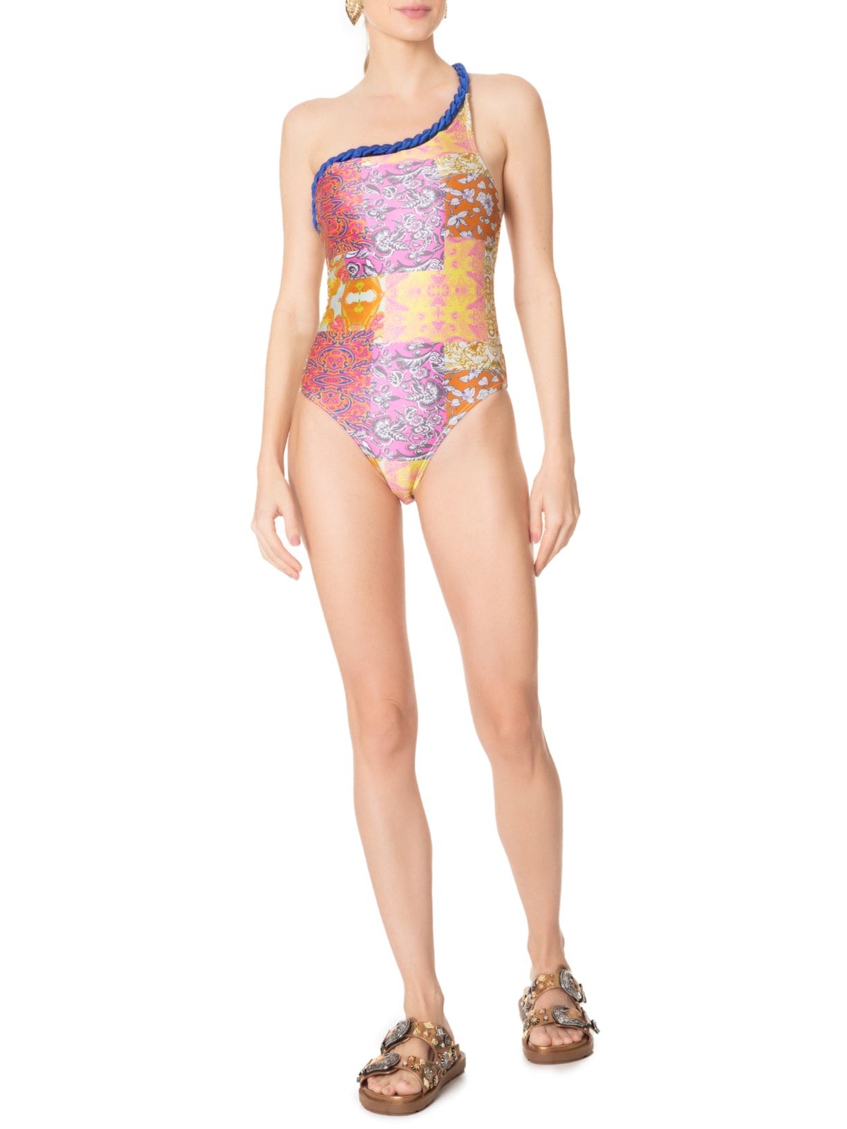 Maiô Um Ombro Só Estampado Rosa Mktbeach