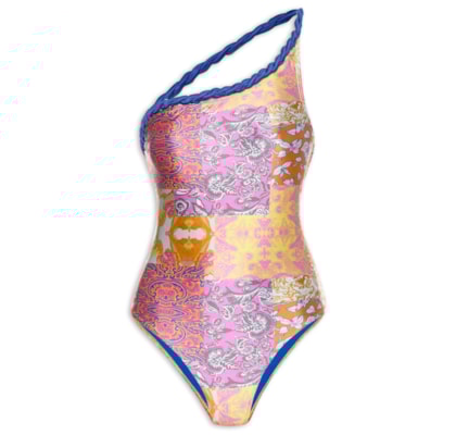 Maiô Um Ombro Só Estampado - Rosa