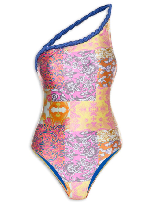 Maiô Um Ombro Só Estampado - Rosa