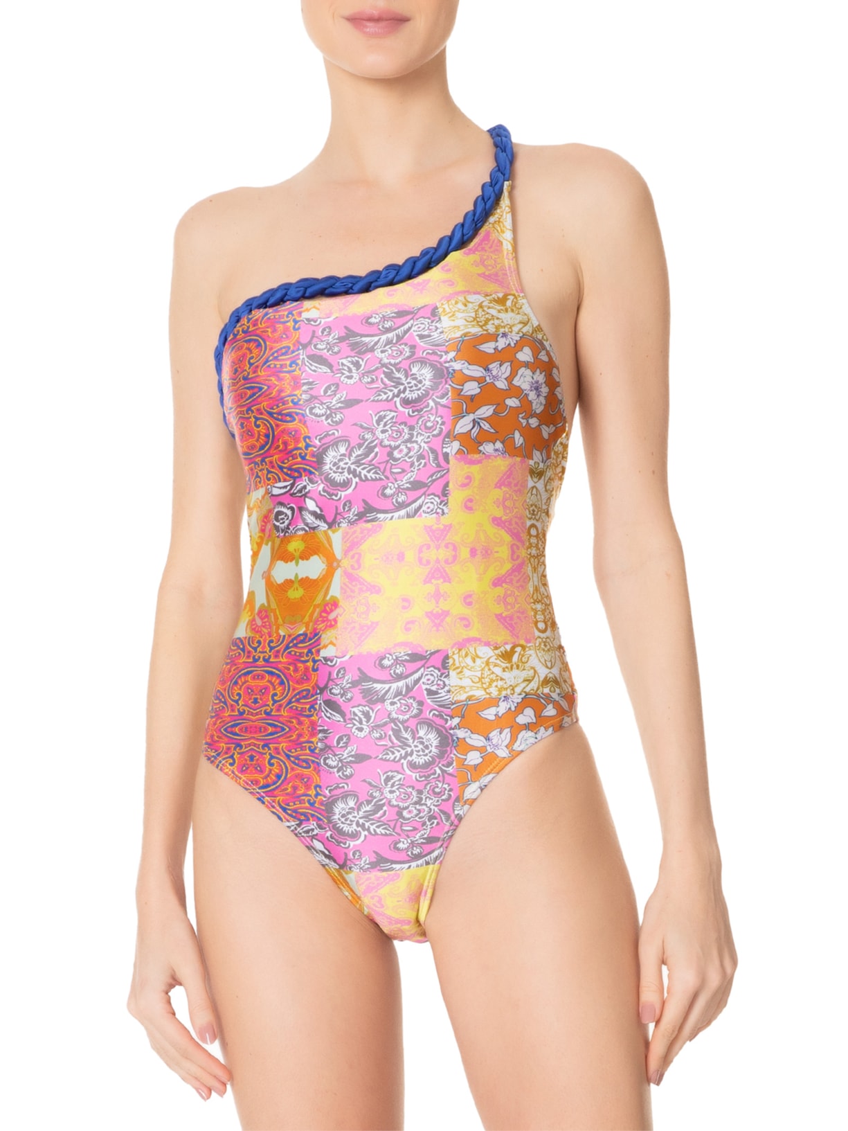 Maiô Um Ombro Só Estampado Rosa Mktbeach