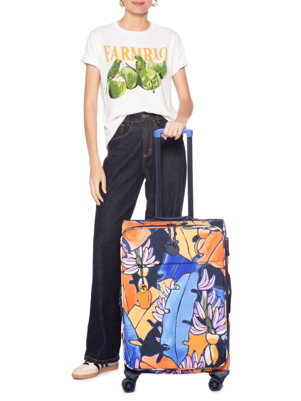 Mala Feminina Me Leva M Banana Flora Azul Farm Etc