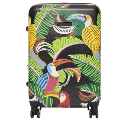 Mala Feminina Rígida G Tucanos com Folhagens - Preto