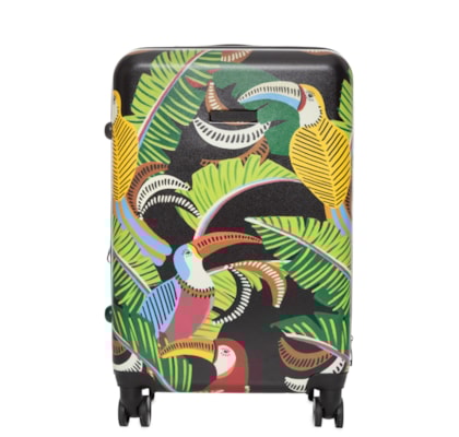 Mala Feminina Rígida M Tucanos com Folhagens - Preto