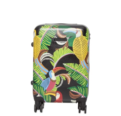 Mala Feminina Rígida P Tucanos com Folhagens - Preto