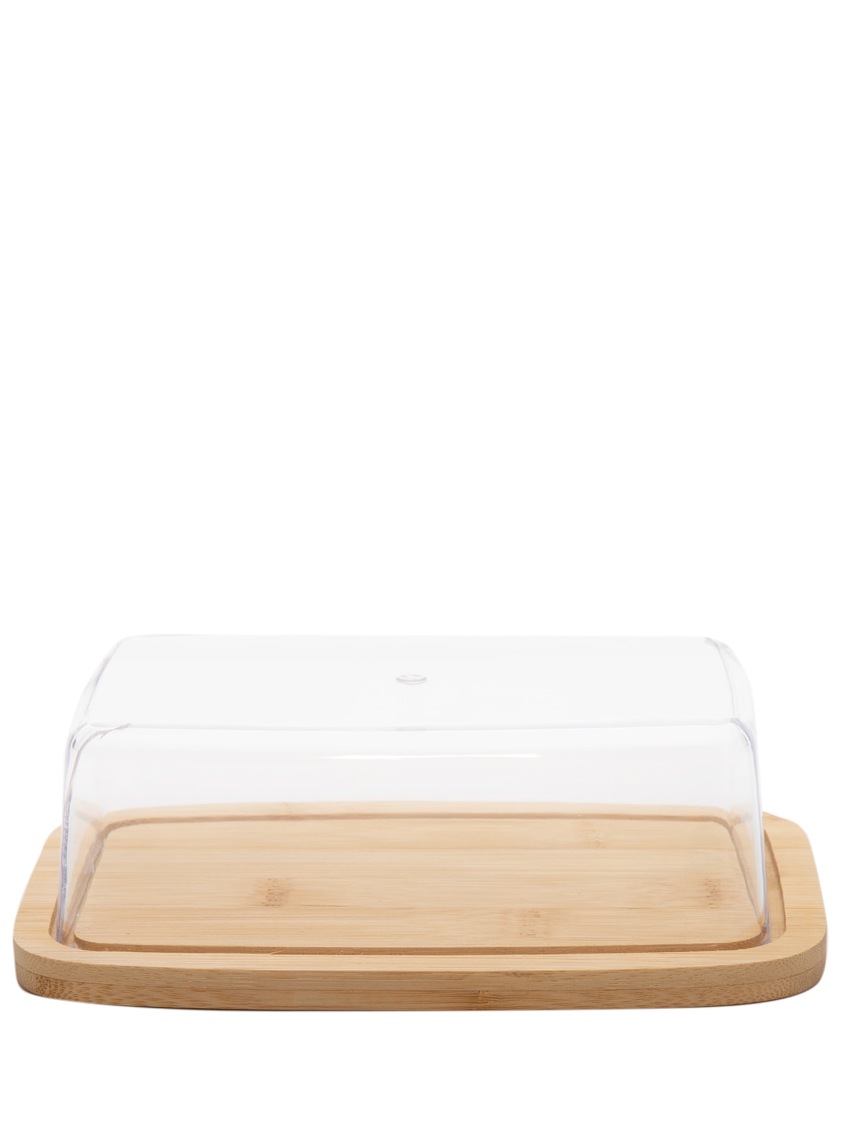 Manteigueira de Bambu com Tampa em Plástico 19cm x 12,5cm x 6cm - Bege