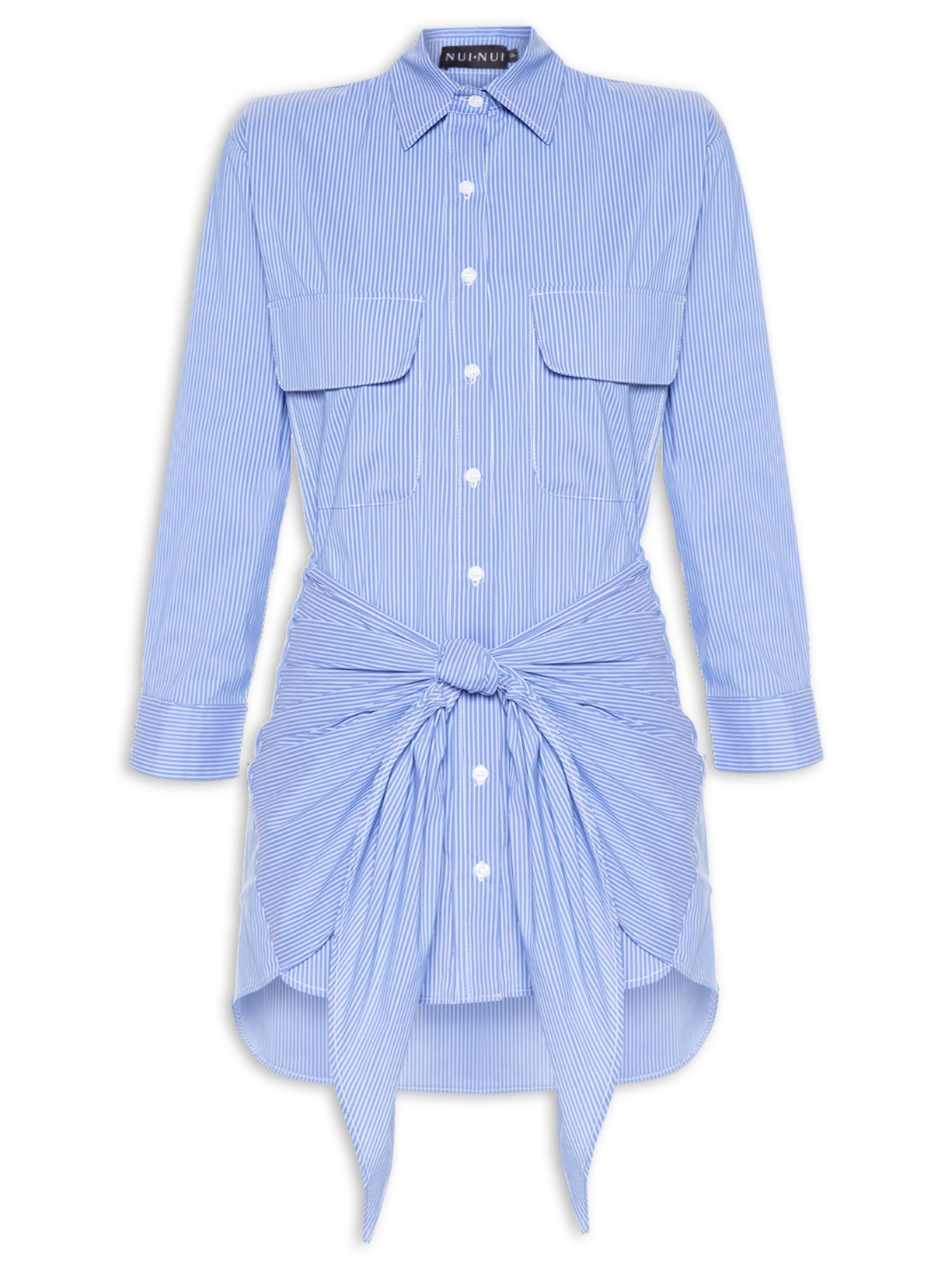 Maxi Camisa Feminina Listrada Com Pareô - Azul