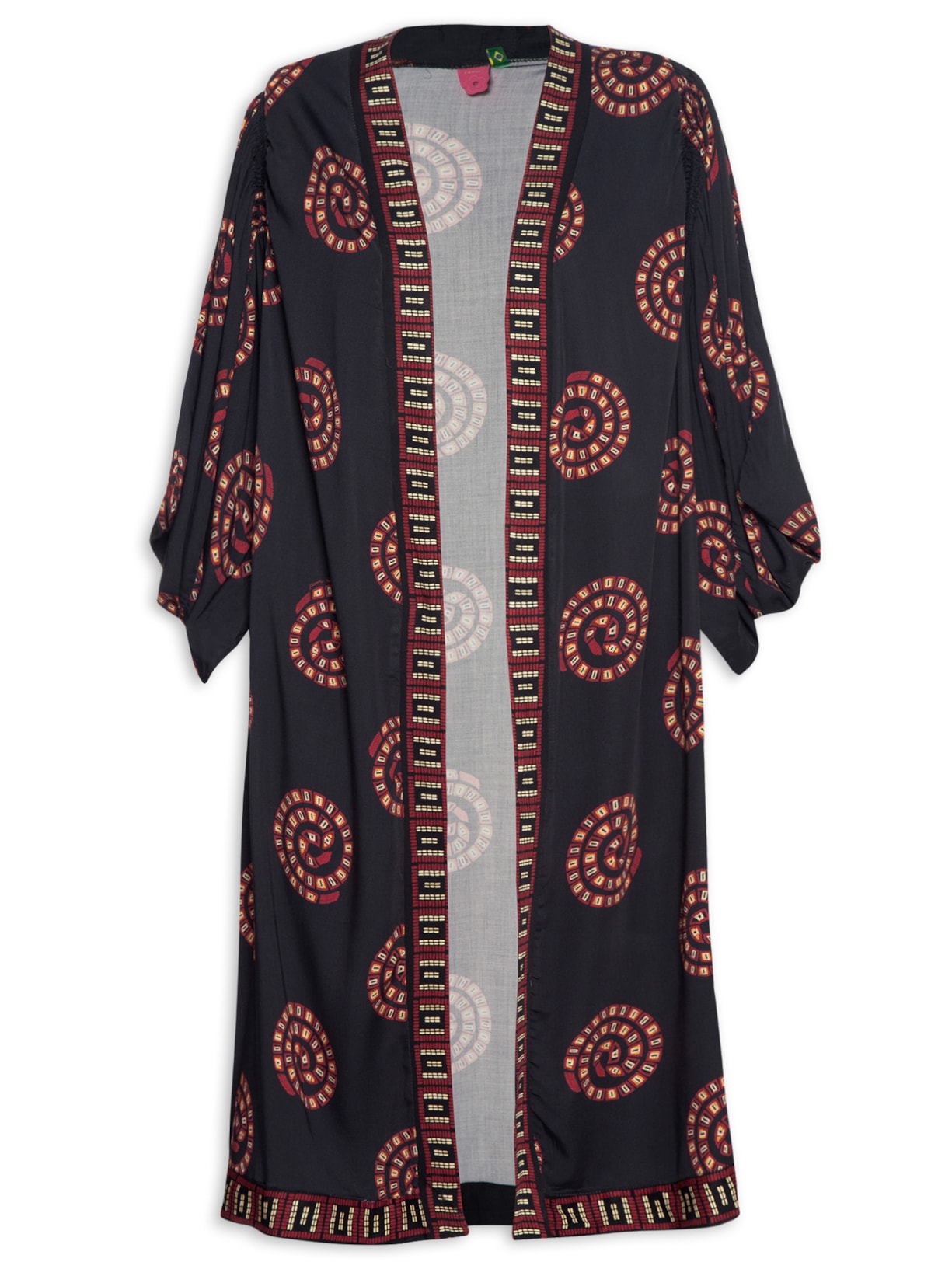 Maxi Kimono Feminino Cobra Coral Poá - Preto
