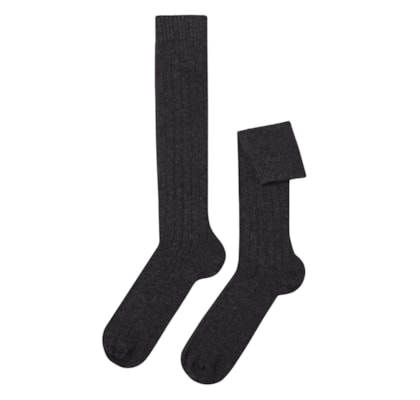 Meia Alta Canelada Em Lã e Cashmere - Cinza