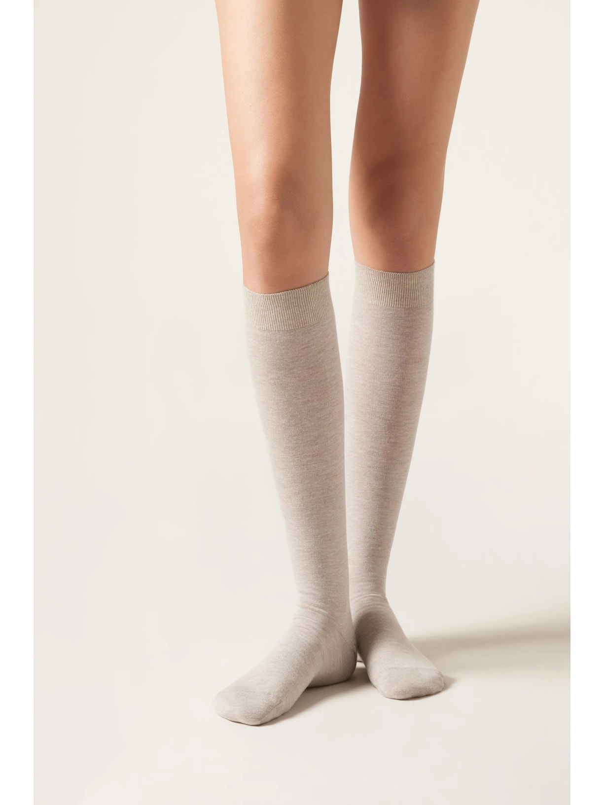 Meia Alta Com Cashmere Bege Calzedonia