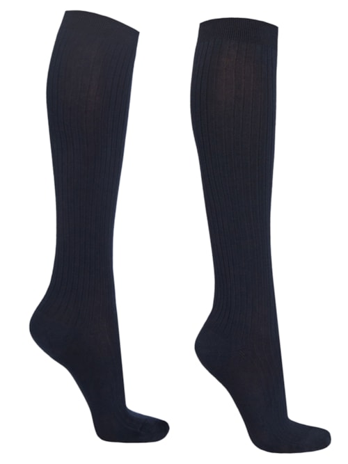 Meia Alta Com Cashmere Canelada - Azul