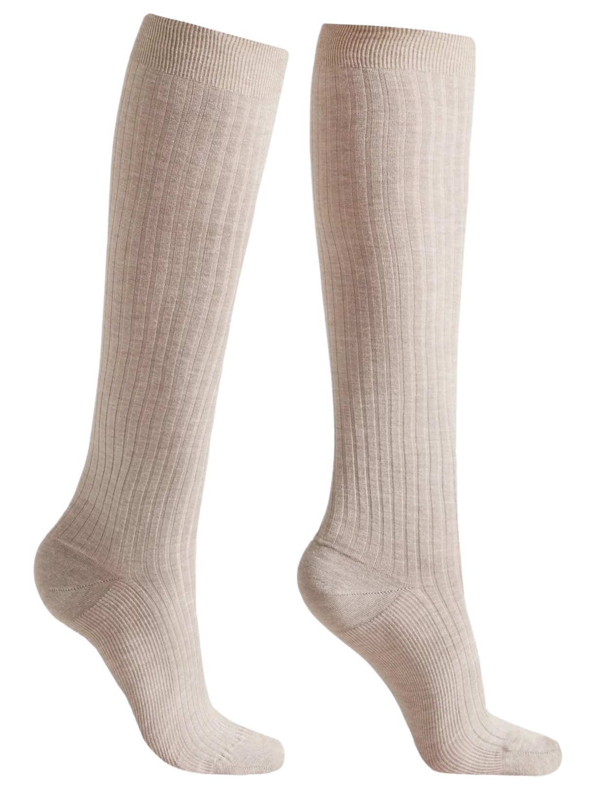 Meia Alta Com Cashmere Canelada - Bege