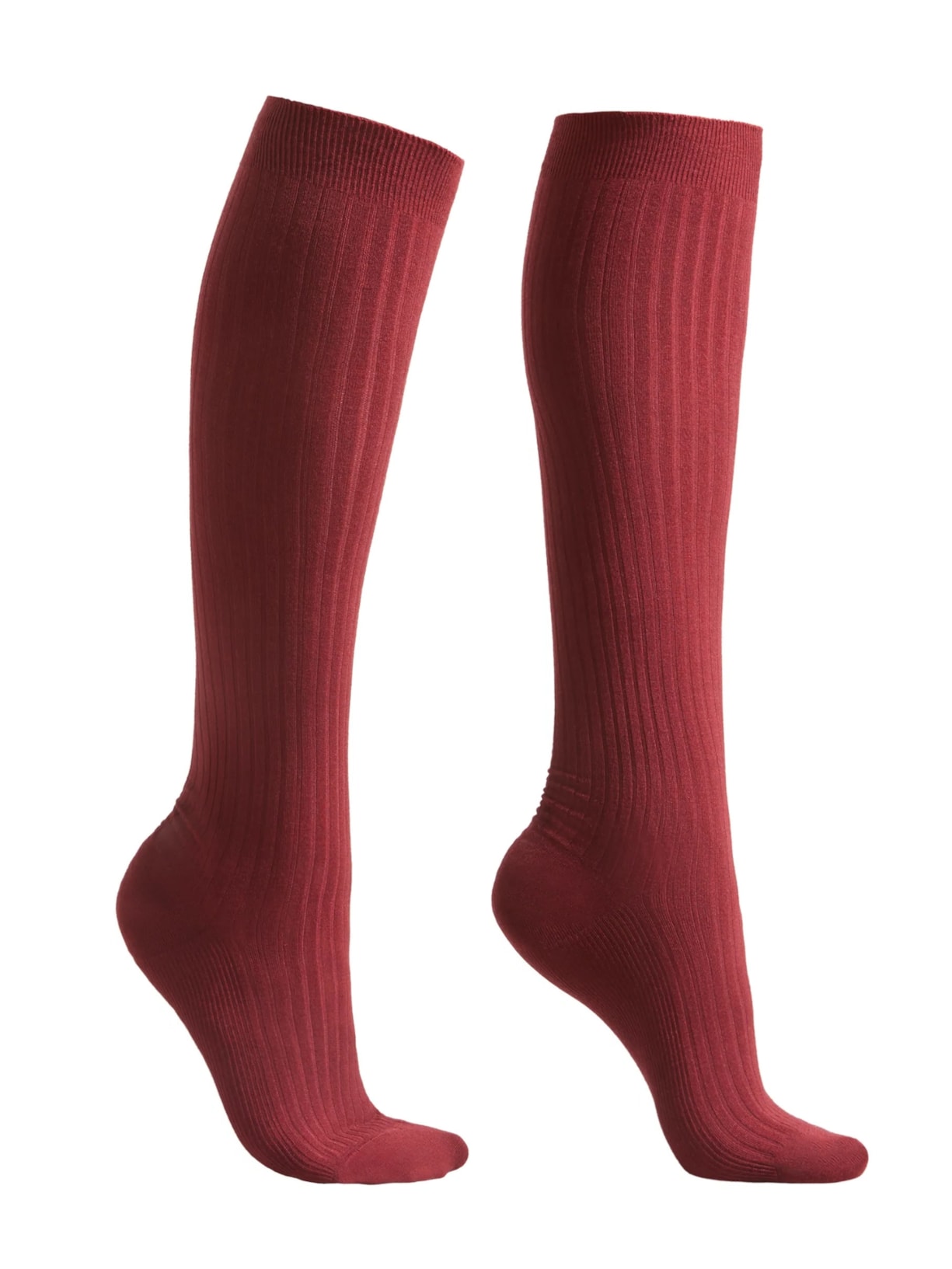 Meia Alta Com Cashmere Canelada - Bordô