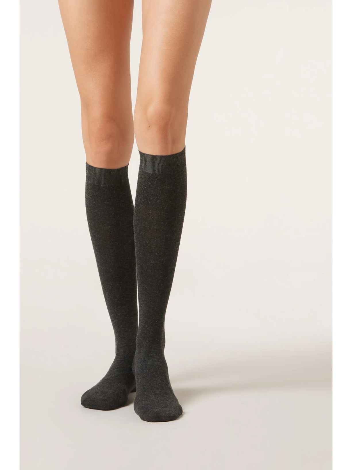 Meia Alta Com Cashmere Cinza Calzedonia