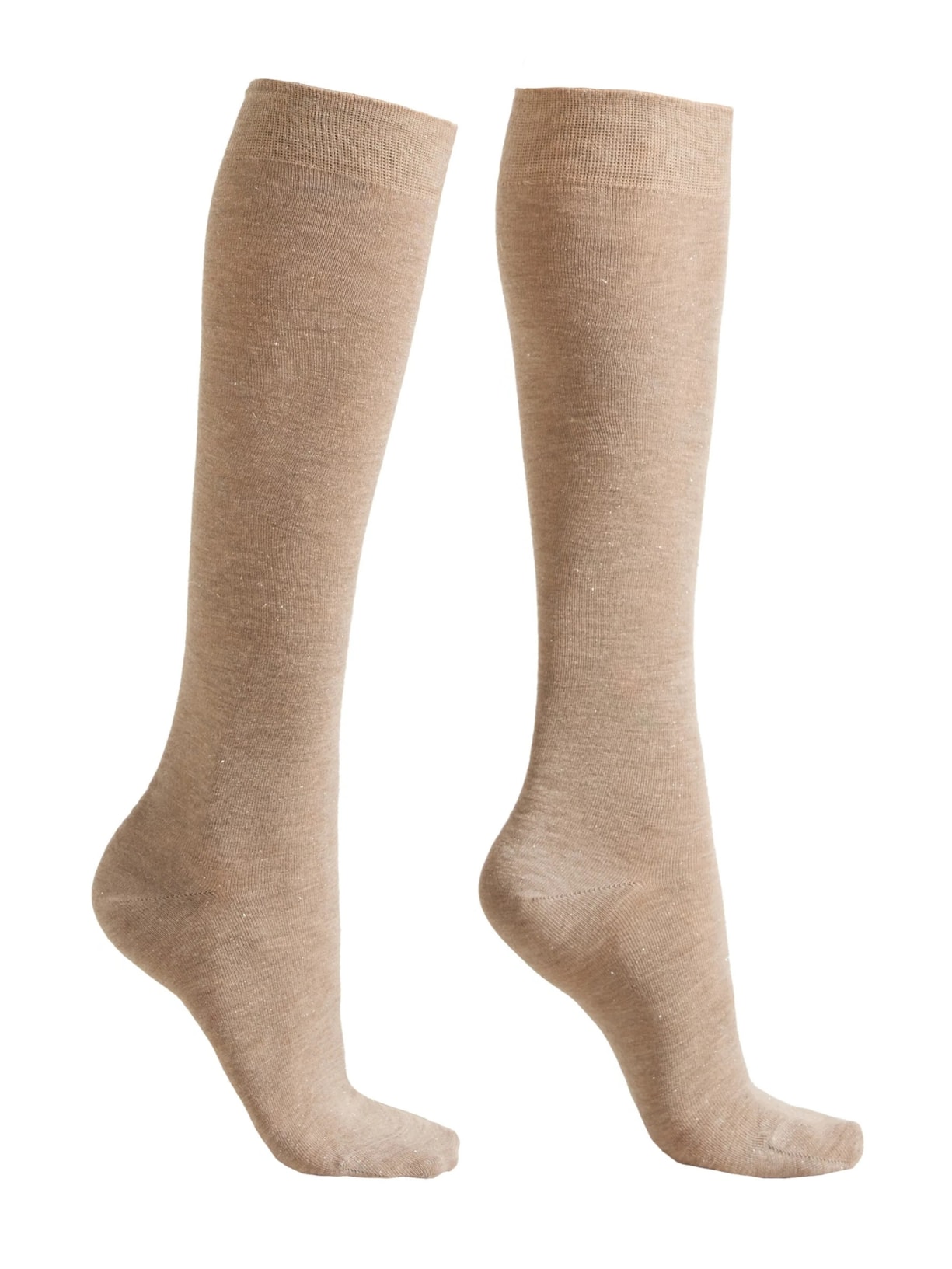 Meia Alta Com Cashmere e Glitter - Bege