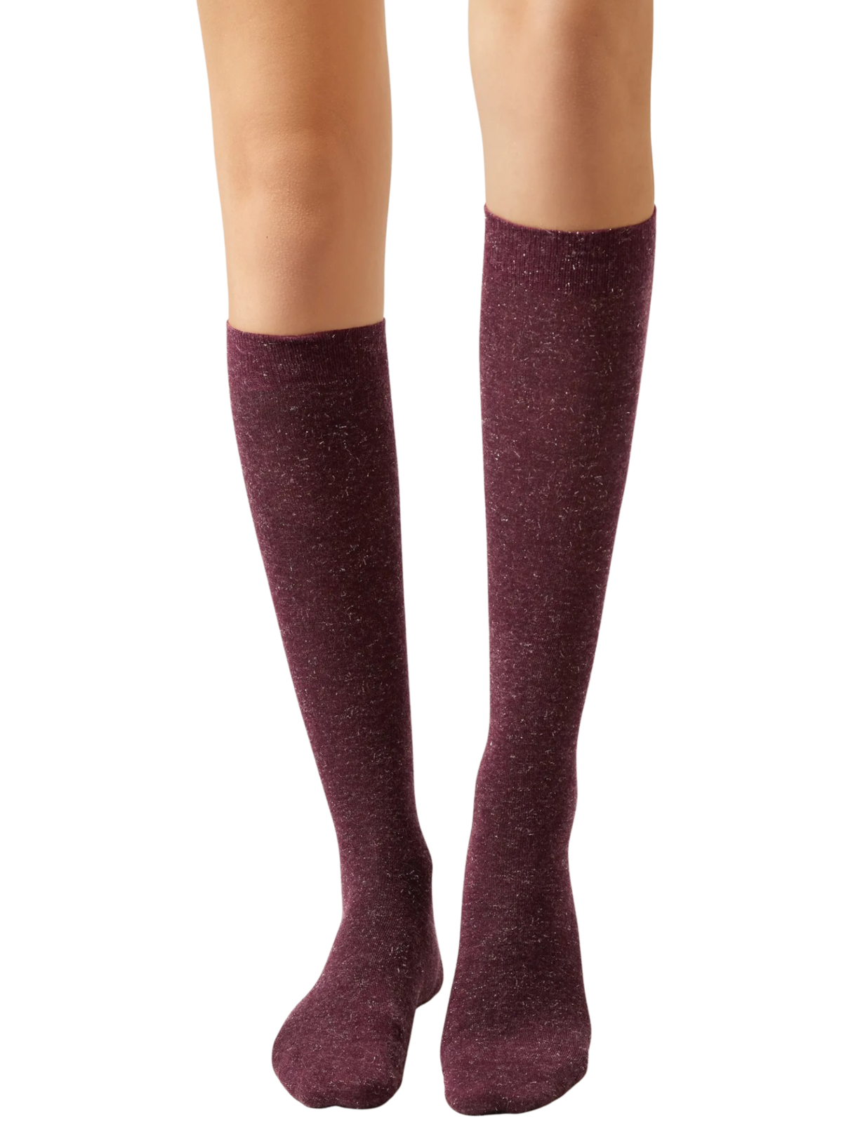 Meia Alta Com Cashmere e Glitter - Bordô